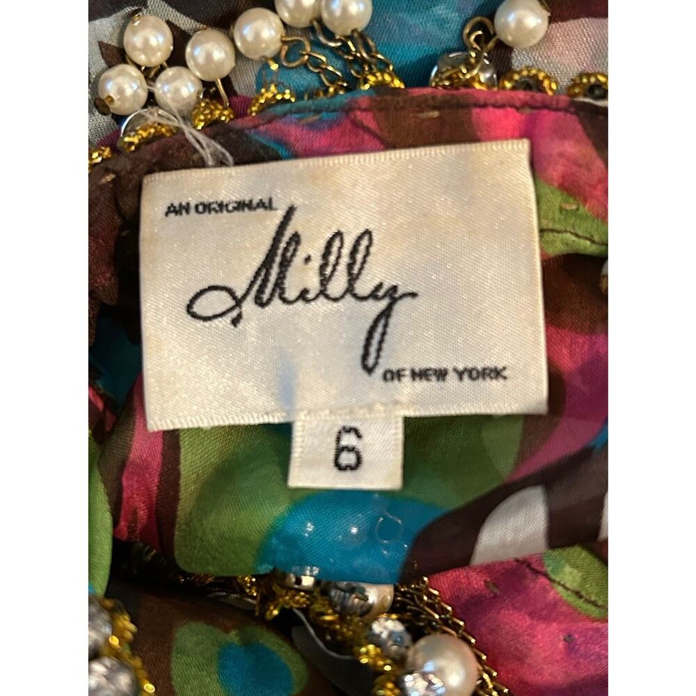 Milly Resort Silk Floral Flounce Embellished Flowy Long Sleeve Dress - Size 6 - Picture 6 of 8